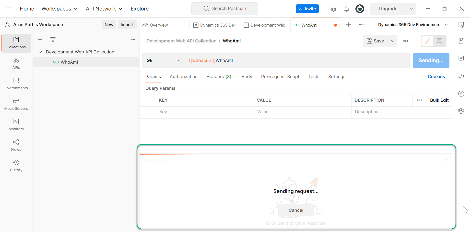 setup and connect to the Dataverse environment in Postman